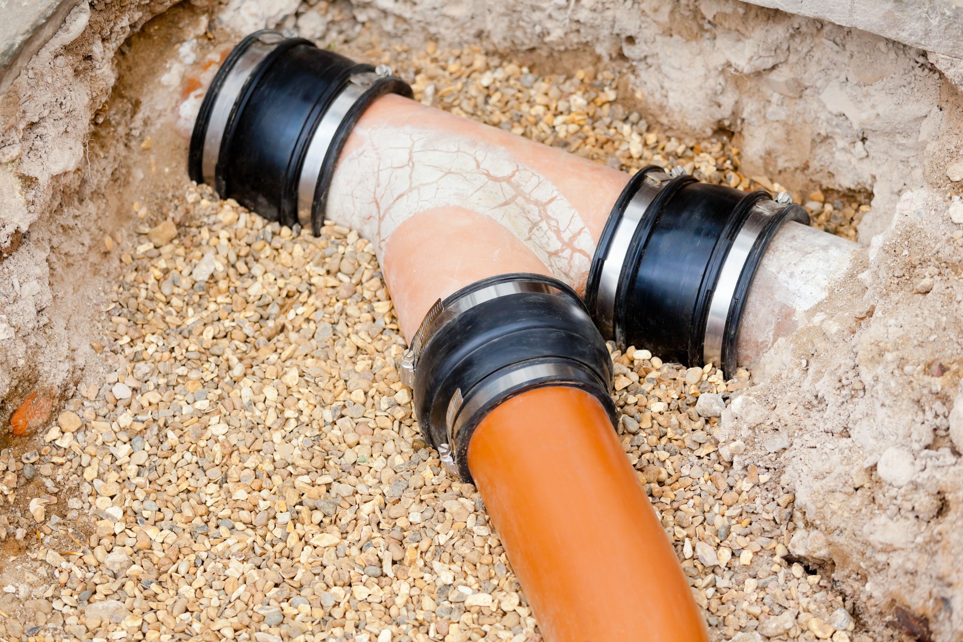 Clay Sewer Pipe Junction with an Oblique Branch Spur